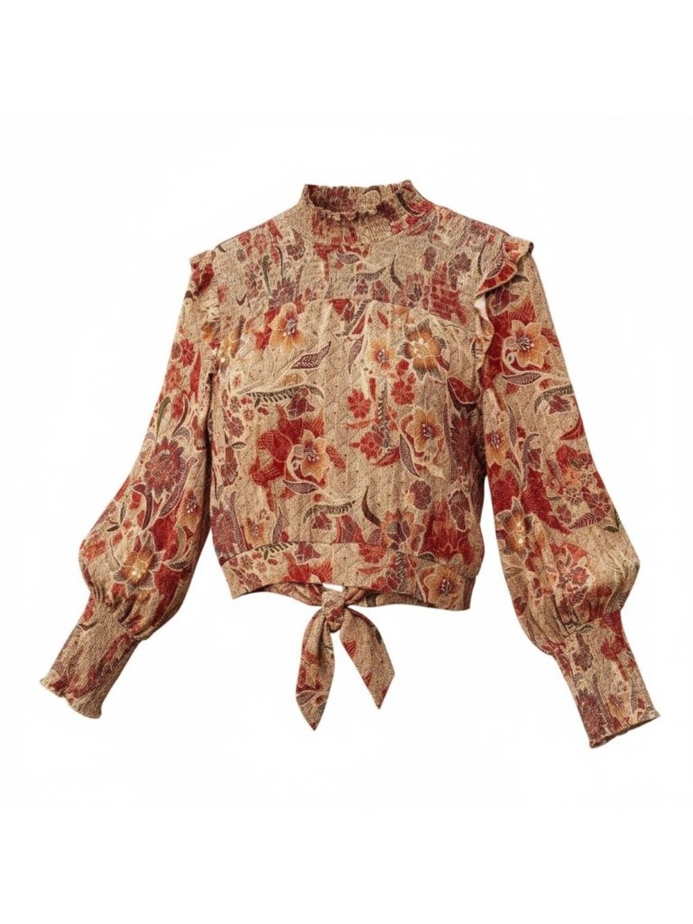 BTFL-LIFE Anthropologie Smocked Blouse MED Balloon Sleeve Ruffle Prairie Floral